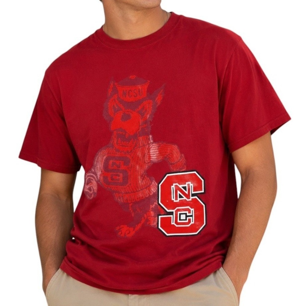 Adidas NC State‎ Wolfpack T-Shirt Men's Large Red Tuffy Mascot Graphic Tee NCAA